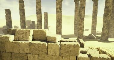 CGI Ancient ruins explored in a vast desert landscape under a bright sky video