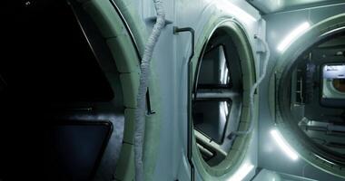 CGI Exploring a high tech spacecraft interior with advanced lighting video