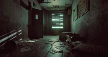 CGI Abandoned room with disarray and dim light creating an eerie atmosphere video