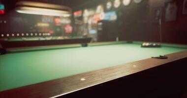 CGI Relaxing atmosphere of a billiards hall with green felt table and dim lighting video