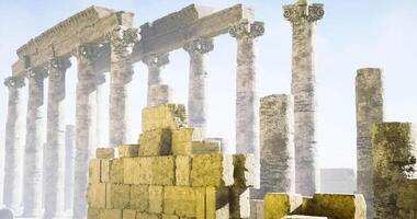 CGI Ancient ruins reveal columns and stones under clear sky at archaeological site video