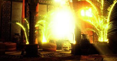 CGI Bright light illuminating a richly decorated indoor space with plants video