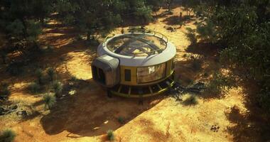 CGI Unique modern dwelling surrounded by nature in desert environment video