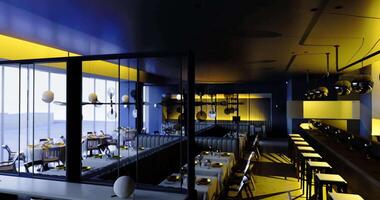 CGI Elegant dining space with modern design and ambient lighting on Mars video
