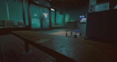 CGI Empty waiting area at night with dim lighting and shadowy corners video