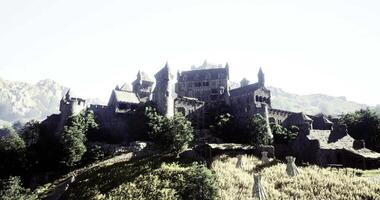 CGI Majestic ancient castle on a hill surrounded by lush greenery video