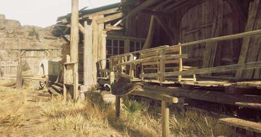 CGI Old wooden structure with rustic charm in a deserted western landscape video