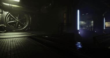 CGI Mysterious industrial tunnel illuminated by neon lights during nighttime video