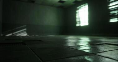 CGI Mysterious green lit room with tiles and shadows creating an eerie atmosphere video