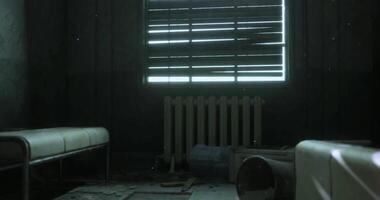 CGI Abandoned room with a cracked window letting in light during the day video