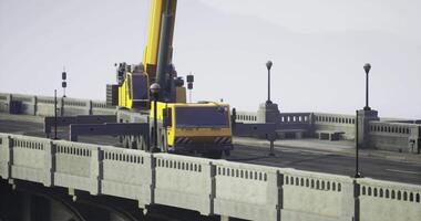 CGI Construction activity with heavy machinery on a bridge in daylight video