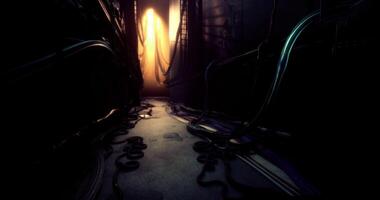 CGI Mysterious corridor illuminated by soft light in a dark environment video