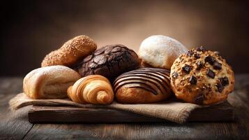 Rustic baked assortment captured in bakery photo