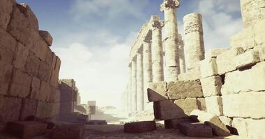 CGI Exploring ancient ruins with towering columns under a bright sky video