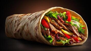 Top view of shawarma in pita bread photography photo