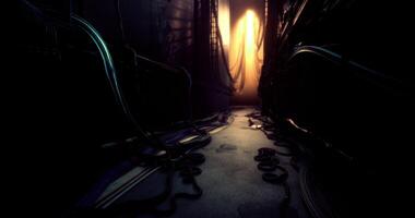 CGI Mysterious corridor illuminated by a bright light in a dark space video