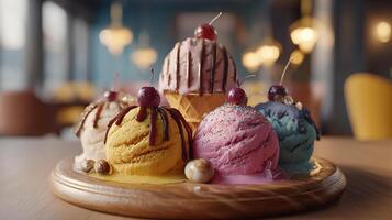 Ice cream close up in soft photography setup photo