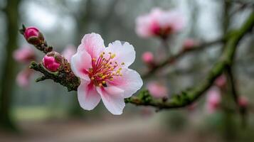 Natural flower on tree branch glowing in beautiful soft bokeh wallpaper photo