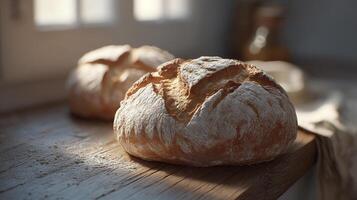 Sharp details bread photo of fresh bread loaf on wooden table