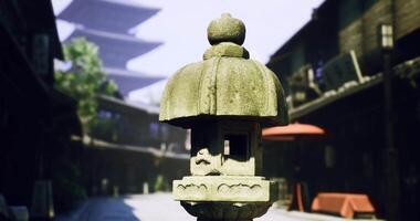 CGI Beautiful stone lantern in a traditional Japanese street setting with pagoda video