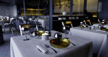 CGI Modern dining setup in a stylish restaurant with elegant tableware video