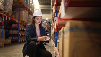 Business woman and warehouse workers are reviewing the list of items based on the documentation,114 photo