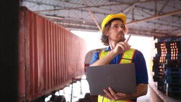 Warehouse workers are reviewing the list of items based on the documentation,73 photo