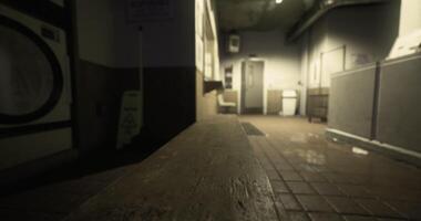 CGI Quiet interior of a hallway in an abandoned building at night video