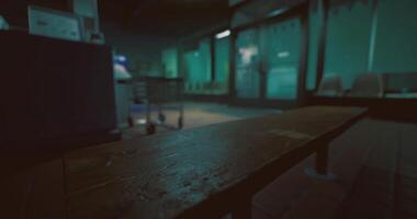 CGI Abandoned waiting area in dimly lit building creates eerie atmosphere video