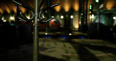 CGI Coat rack stands in an elegant train station during evening hours video