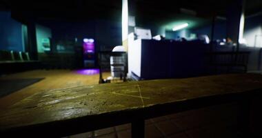 CGI Dark cafe with blurred foreground and neon lights glowing video