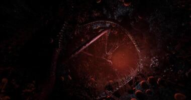CGI Dark cavern with twisted structures and glowing elements in the foreground video