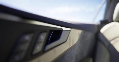 CGI Close up view of car interior design with modern features in bright setting video
