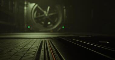 CGI Mysterious industrial interior with dim lighting and mechanical elements video