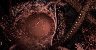 CGI Exploring an alien landscape with organic forms in darkness video