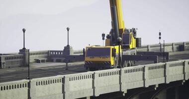 CGI Heavy machinery operates on urban bridge during daylight hours video