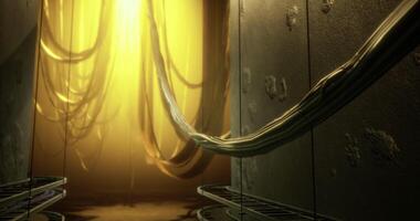 CGI Light streams through a corridor with flowing fabric and textured walls video