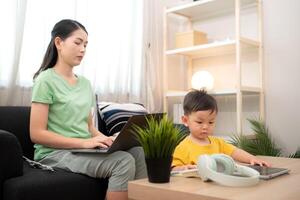 While in vacation at home, a mother engages in activities with little kid,94 photo