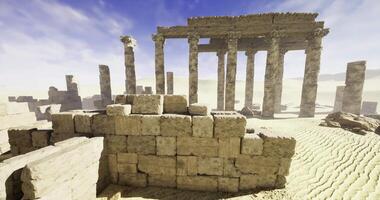 CGI Exploring ancient ruins with towering columns under a clear blue sky video