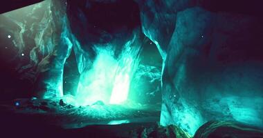 CGI Majestic cave illuminated by turquoise light in a mystical underground setting video