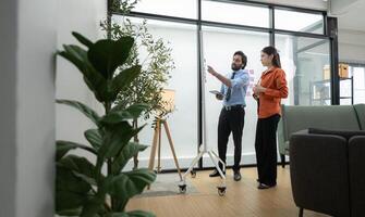 Two young entrepreneurs are on a mission to generate ideas and establish a business project,302 photo