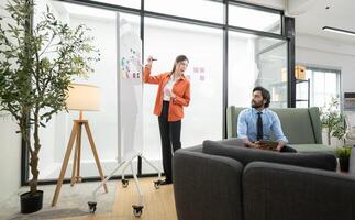 Two young entrepreneurs are on a mission to generate ideas and establish a business project,295 photo