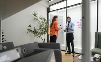Two young entrepreneurs are on a mission to generate ideas and establish a business project,284 photo