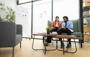 Two young entrepreneurs are on a mission to generate ideas and establish a business project,281 photo