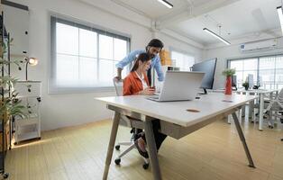 Two young entrepreneurs are on a mission to generate ideas and establish a business project,278 photo