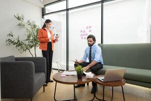 Two young entrepreneurs are on a mission to generate ideas and establish a business project,270 photo