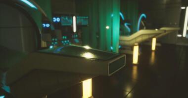 CGI Inside a Mars exploration facility, advanced technology glows with neon lights video