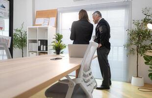 Boss and assistant are on a mission to monitor the progress of a business project,245 photo