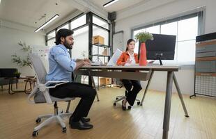 Two young entrepreneurs are on a mission to generate ideas and establish a business project,235 photo