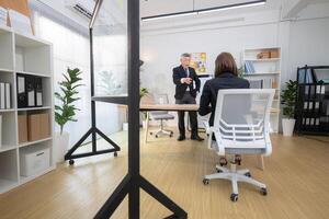 Boss and assistant are on a mission to monitor the progress of a business project,224 photo